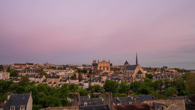 Sunrise time lapse over ancient city of Poitiers, France