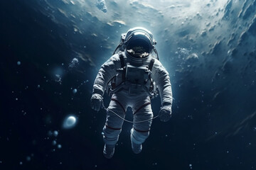 Fototapeta na wymiar Alone levitating astronaut in starry deep space generative ai