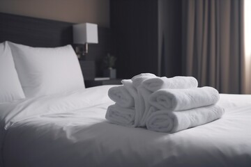 Fototapeta na wymiar room towel fresh service bed home resort luxury hotel white. Generative AI.