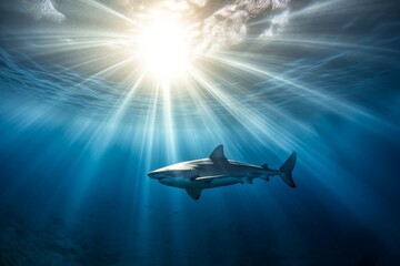 Fototapeta premium Big shark underwater. Generate Ai