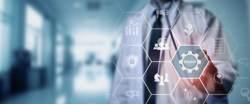 Brand health check or measurement concept. Brand health tracking research, measure performing on awareness and usage, brand positioning and brand performance shows areas of excellence and improvement.