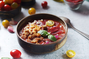 Spanish traditional tomato soup salmorejo