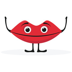 Cute funny human lips organ character. Vector flat line cartoon kawaii character illustration icon. Isolated on white background. Lips mascot with face, arms and legs concept