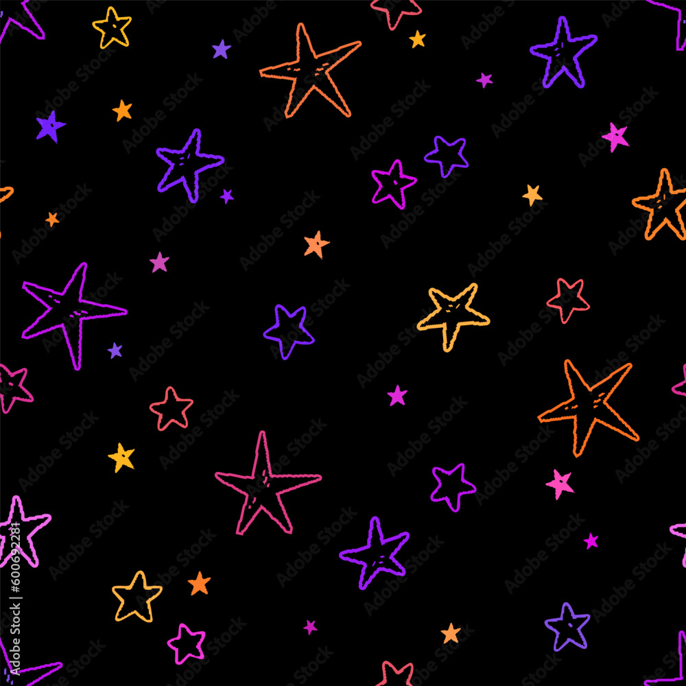 Wall mural seamless pattern of bright stars on a black background