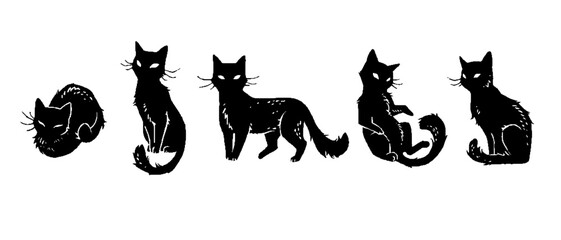 Obraz premium Set of isolated design elements, stylized black cats