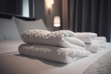 Fototapeta na wymiar white bed towel luxury room resort service fresh home hotel. Generative AI.