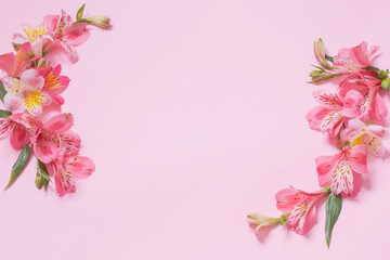 Obraz na płótnie Canvas alstroemeria flowers on pink background