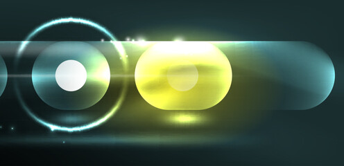 Abstract glowing neon light techno circles background
