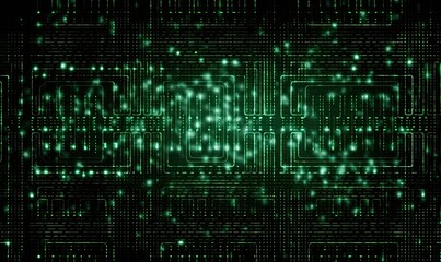 Binary matrix 1 0 bits green abstract background, generative AI