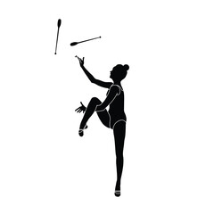 Clubs Rhythmic Gymnastics flat sihouette vector. Rhythmic Gymnastics female athlete black icon on white background.