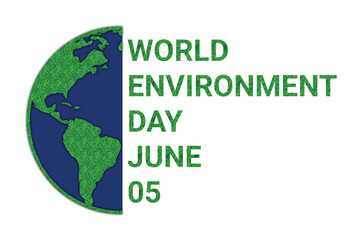 World Environment Day with green grass and world map on white background. June 5. Vector Illustration Suitable for greeting card, poster and banner.