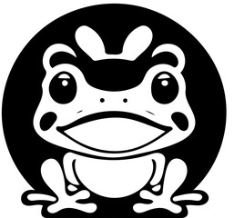 Black and white frog logo design, vector illustration of a froggy 