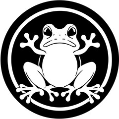 Black and white frog logo design, vector illustration of a froggy 