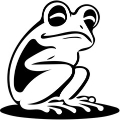 Black and white frog logo design, vector illustration of a froggy 