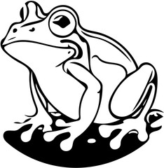 Black and white frog logo design, vector illustration of a froggy 