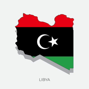 State of Libya map and flag. Detailed silhouette vector illustration