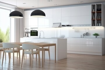 Fototapeta premium kitchen design modern nobody table house interior home chair furniture dining. Generative AI.