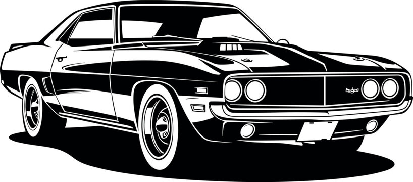 muscle-car logo in black over white