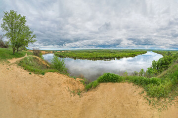panorama of the bend of the Don River , Lebyazhy Yar, Veshenskaya village, writer Sholokhov, Russia