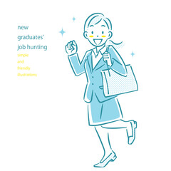 元気に就活を頑張る女性　シンプルでお洒落な線画イラスト