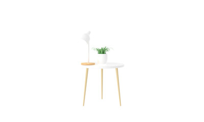 PNG. Cozy Corner: 3D Rendering of a Table Lamp and Cute Plant Pot on a Sofa Table with Minimalist Home Decorations - Perfect for Creating a Relaxing Atmosphere