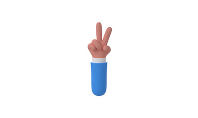 Peace hand symbol, Victory sign gesture, two fingers hand isolated on white background, 3d rendering. minimal fashion, cartoon body part, pink blue pastel colors Hands Gestures 3D cartoon funny. PNG