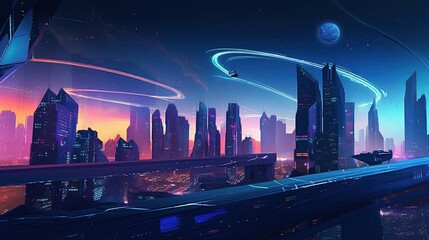 A sleek and modern futuristic neon cityscape with minimalist and clean-lined architecture generative ai