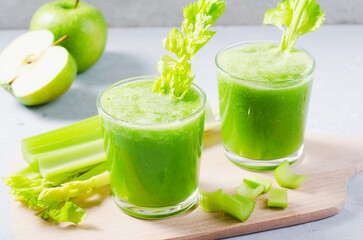 Fresh Green Smoothie With Celery and Apples, Detox Drink, Healthy Lifestyle