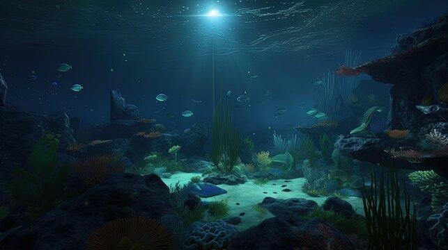 A watery planet with endless oceans, deep and mysterious trenches generative ai