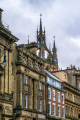 Fototapeta na wymiar Cathedral spire of St Nicholas church in centre of Newcastle upon Tyne North East England.