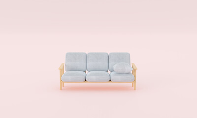 Contemporary Chic: 3D Rendering of a Minimalist Sofa with Stylish Home Decorations - Ideal for Sleek and Modern Interiors on pink pastel background