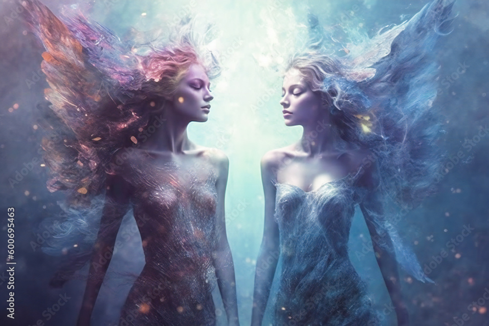 Poster fantasy ethereal celestial beings. created with generative ai technology.