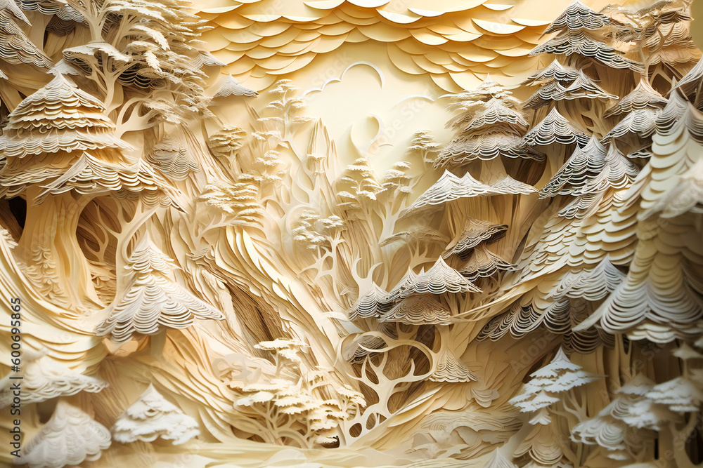 Poster layered paper landscape composition. created with generative ai technology.