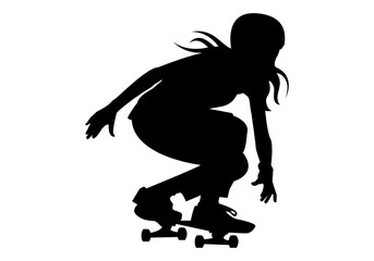 Fototapeta na wymiar Icono negro de chica practicando skate