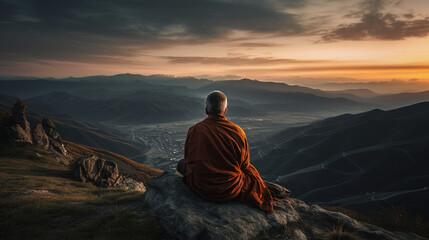 Fototapeta premium Meditation and Relaxing in the mountain at sunset