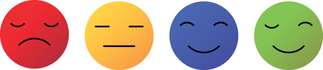 Smiley icons. Emotions.  Four emoticon smiley rating buttons red to green. Eps 10