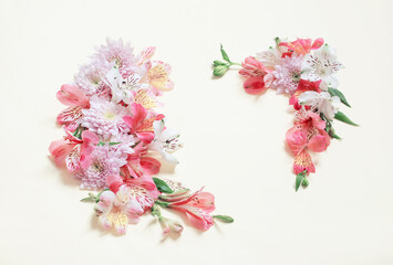 alstroemeria and chrysanthemums  flowers on yellow  background