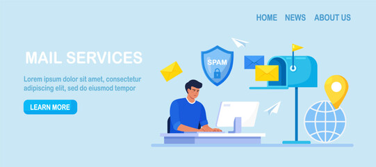 Customer Service Agent Talking with Client. Contact Us. Mail Service and Correspondence Delivery. People Receiving, Sending Letters. New Incoming Sms, E-mail Message. Spam in Social Network