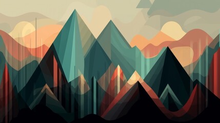 Retro poster background. Aged colors mountains geometric background. AI generative.