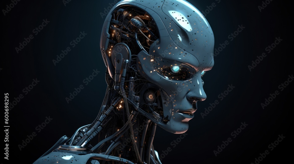 Poster robot cyborg of the future. the concept of ai. ai generative.