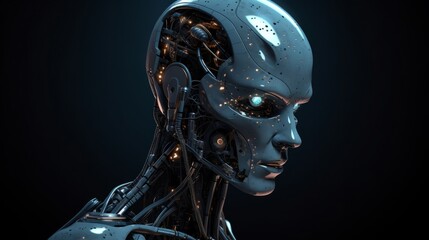 Robot cyborg of the future. The concept of AI. AI generative.