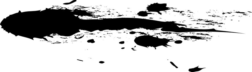 Black ink, ink smears, stains, blots, brushes, lines, rough. Black brush strokes, elements of artistic design. Vector illustration. Isolated on transparent background.