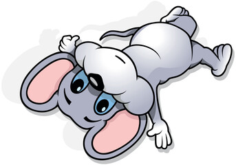 Blue-eyed Gray Mouse Lying on its Back with Open Arms