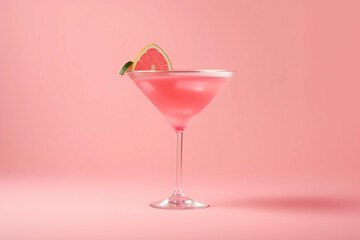 Cosmopolitan cocktail A pink cocktail with a slice of watermelon on the rim AI generation - obrazy, fototapety, plakaty