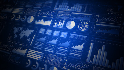 Technology Data analysis for business and finance graphic interface showing, Online marketing research, and Information report for business strategy, 3d Rendering