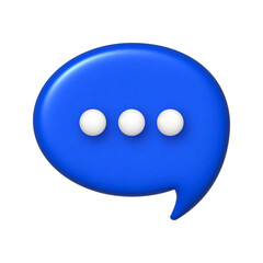 Communication Chat 3D Icon. Blue speech bubble with three white dots. png illuctration.
