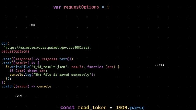 Abstract programming code lines, JavaScript technology background concept for software development and computer script concept