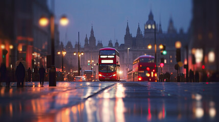 London streetscape on a rainy day. Generative AI