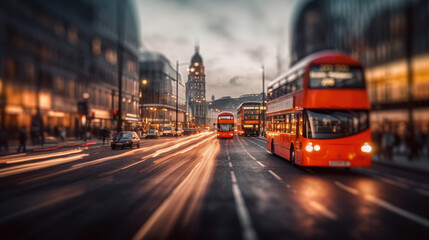 Fototapeta premium London streetscape on a rainy day. Generative AI