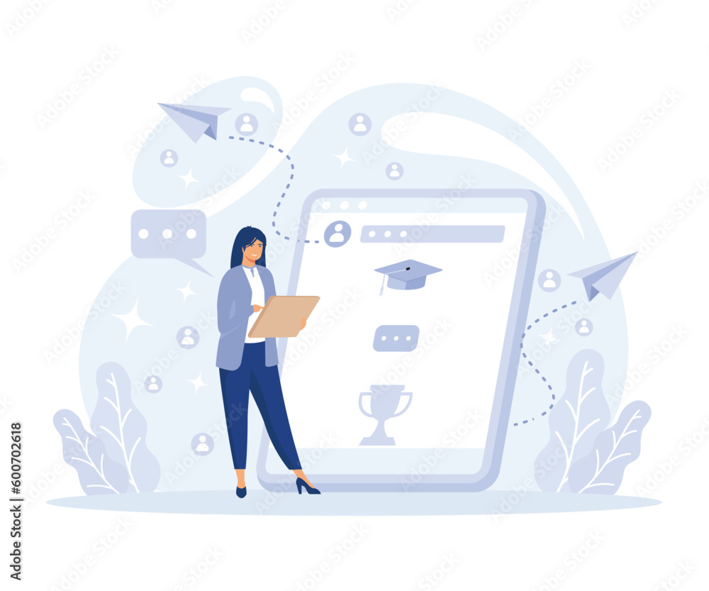 Poster online teaching concept, join virtual classroom, create class, teaching software interface, online c